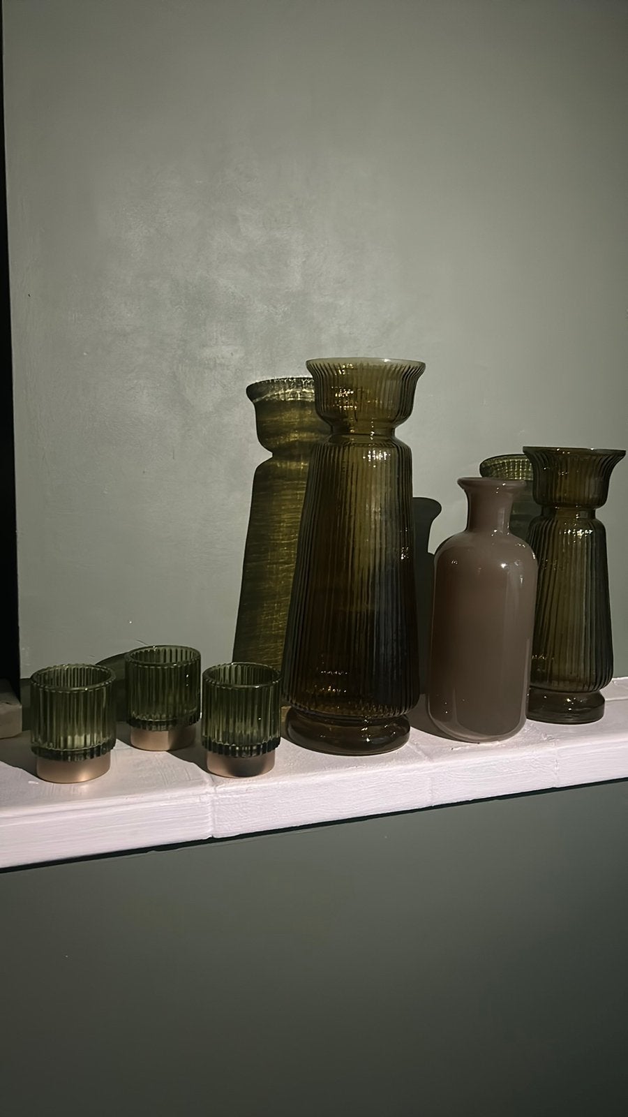 Groene Vazen Glas, Ophalen, Minder dan 50 cm, Groen, Glas