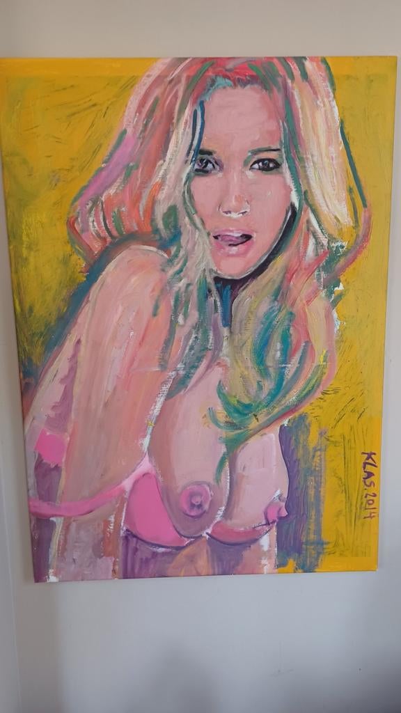 Peter Klashorst - Sexy Blondine - Acryl op doek - 2014, Antiek en Kunst, Ophalen of Verzenden
