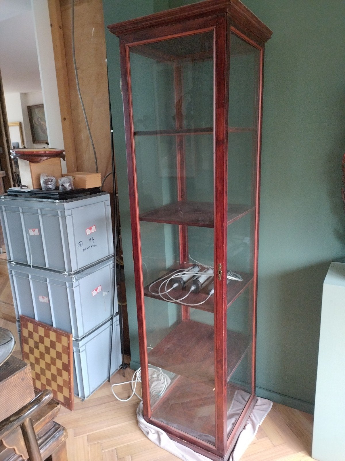 houten vitrine kast met glas, Ophalen, 200 cm of meer, 50 tot 100 cm, Glas