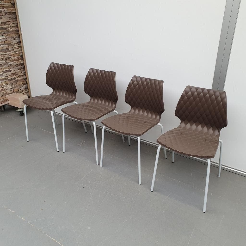 Set van 4 kunststof kantinestoel kantine stoelen bruin, Huis en Inrichting, Stoelen, Ophalen, Kunststof, Gebruikt, Bruin