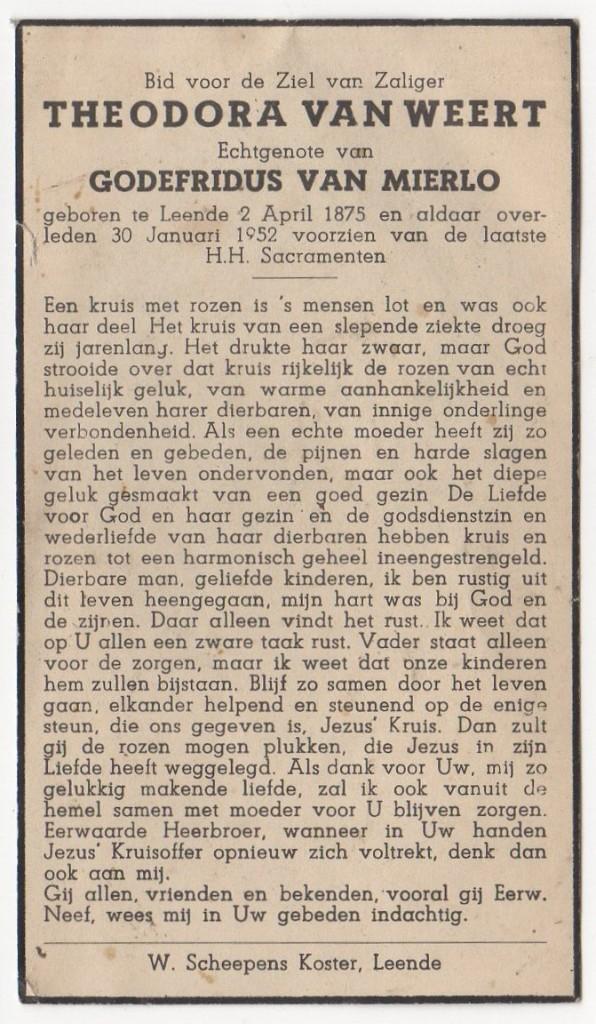 Theodora van Weert 1875 Leende + 1952 Leende, 76 jaar, Verzenden