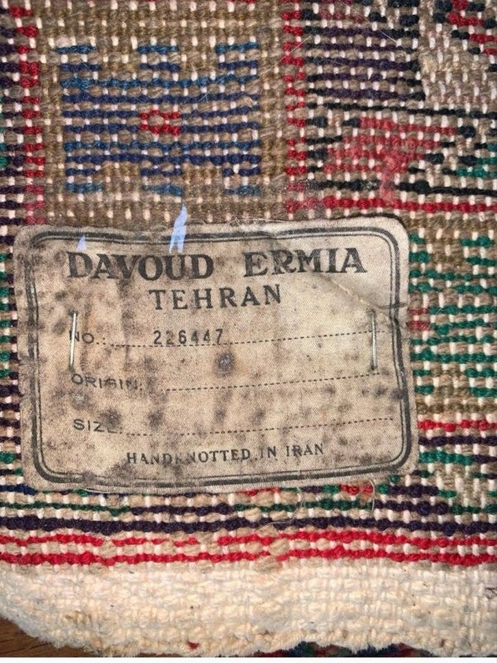 Vintage Handgeknoopt Perzisch Tapijt Davoud Ermia Tehran, Gebruikt, 100 tot 150 cm, Rechthoekig, Rood