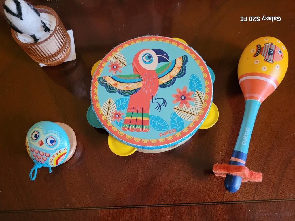 Djeco houten muziekinstrumenten set- lieflijk design Waldorf, Ophalen of Verzenden, Gebruikt, Overige typen, Met geluid
