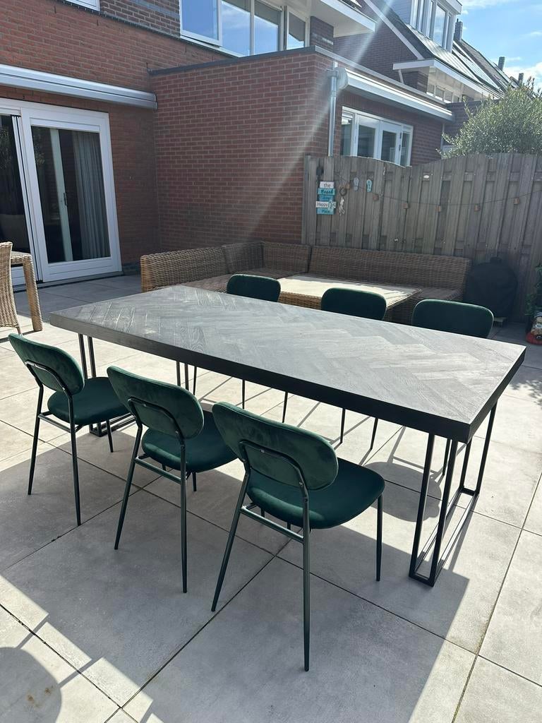 Zwarte visgraat tafel voor binnen, Ophalen, Gebruikt, 200 cm of meer, 50 tot 100 cm