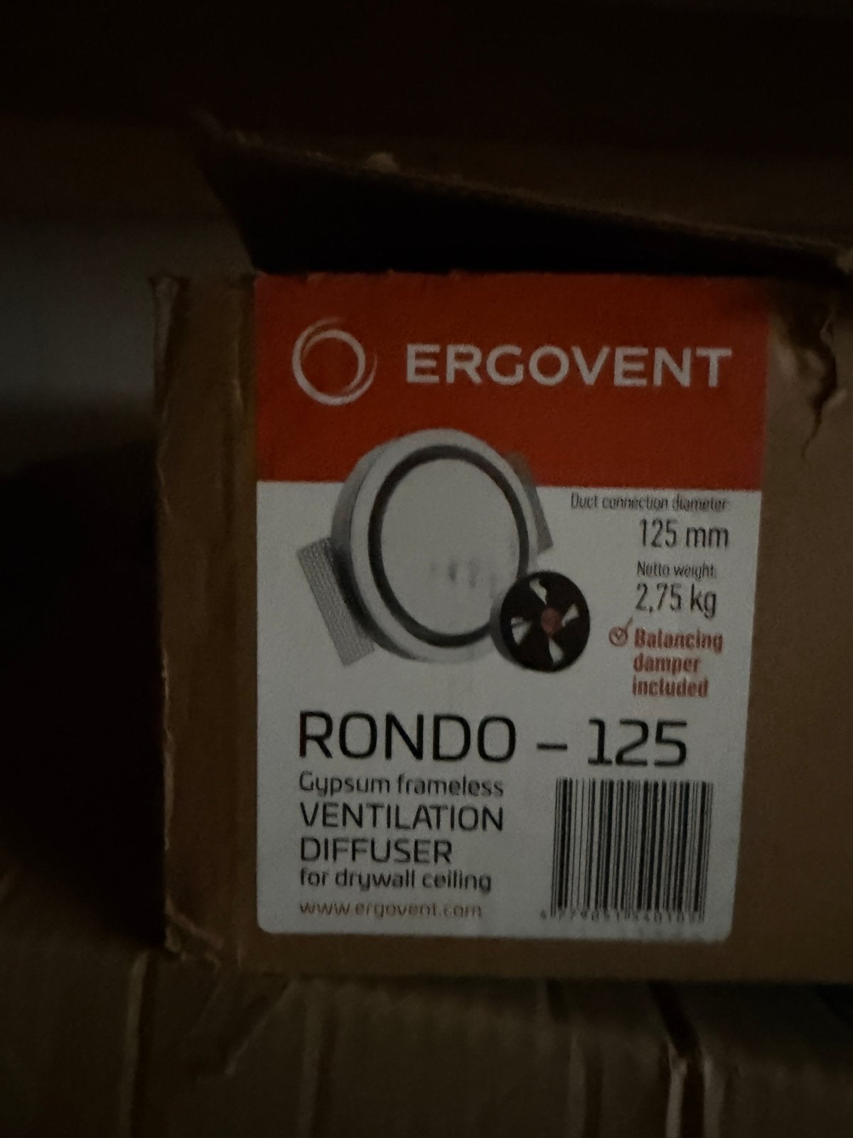 Ergovent Rondo 125 Gips Frameloze Ventilatie Diffuser, Ophalen, Nieuw, Ventilator
