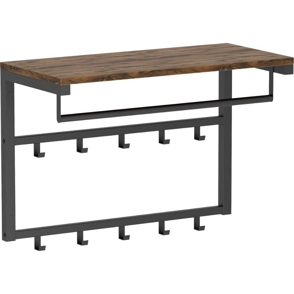 Kapstok-Wandkapstok Bruin -10 Haken-Hout en Metaal-60x30x42, Huis en Inrichting, Woonaccessoires | Kapstokken, Wandkapstok, Nieuw