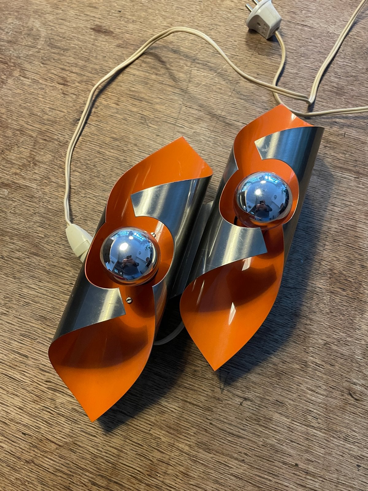 Set van 2 vintage oranje en chroom wokkel wandlampen, Ophalen of Verzenden