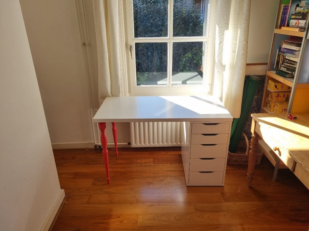 Witte kinderbureau met ladekast, Ophalen, Opbergruimte, 120 cm, Hout