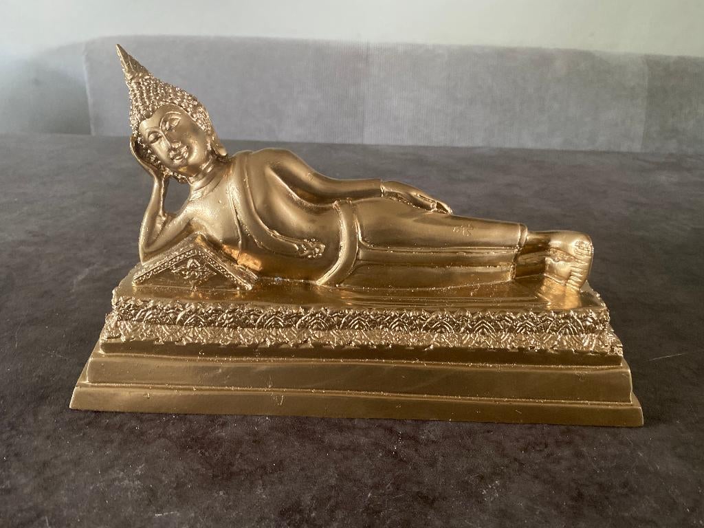 Brons Chrome Goud Liggend Grote Boeddha beeld, Huis en Inrichting, Woonaccessoires | Boeddhabeelden, Gebruikt, Nvt particulier