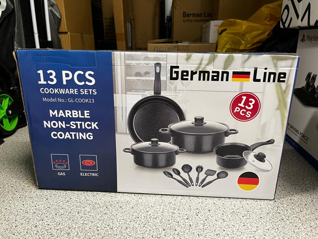 German Line 13-delige pannenset met marmeren coating, Verzenden, Nieuw, Aluminium, Pannenset