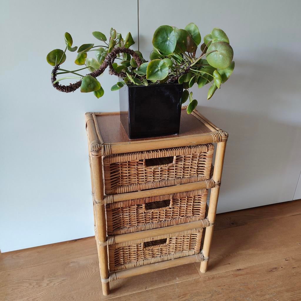 Vintage rotan bamboe plantentafel / kastje, Ophalen, Minder dan 50 cm, Gebruikt, Bohemian, Natuurlijk