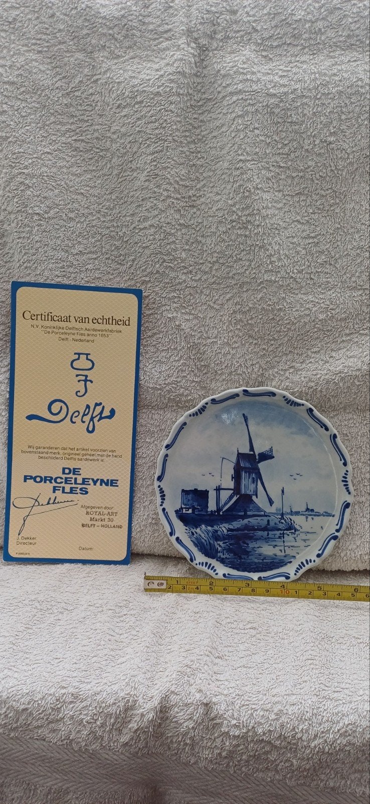 Delfts Blauw Wandbord met Molen - Certificaat van Echtheid, Antiek en Kunst, Antiek | Wandborden en Tegels, Ophalen of Verzenden