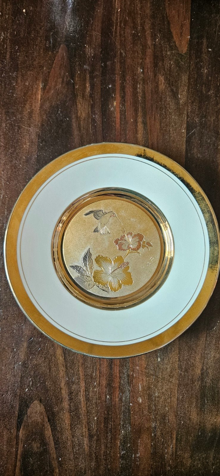 Art of Chokin decoratief bordje met kolibrie en bloemen, Antiek en Kunst, Ophalen of Verzenden