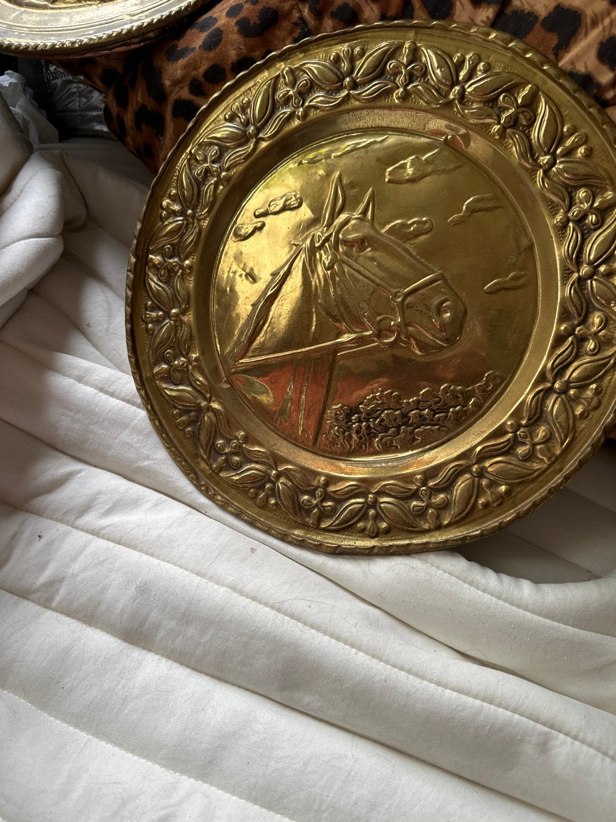 Vintage Koperen Wanddecoratie Paard Reliëf, Ophalen