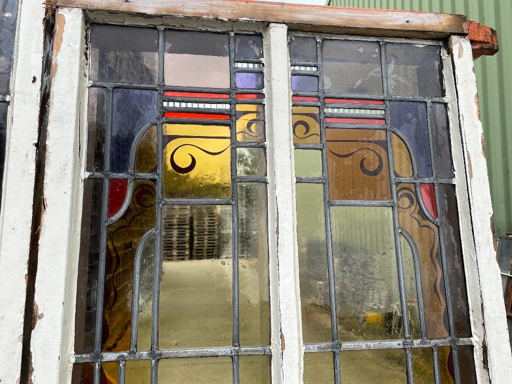 2 glas in lood ramen 212x102cm & 181x57cm., Ophalen