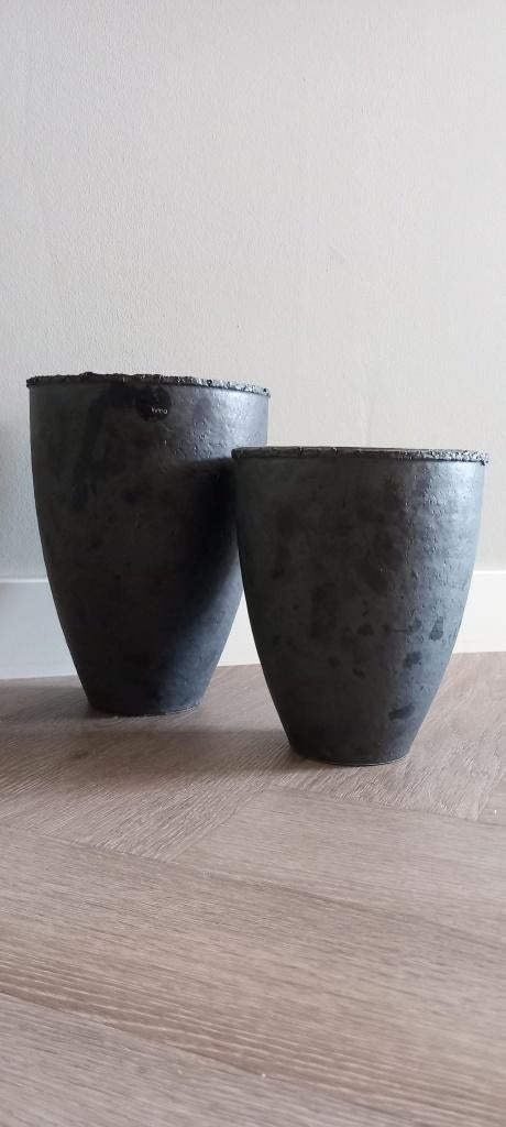 Set Ecri Living bloempotten - antraciet, Tuin en Terras, Bloempotten, Ophalen, Rond, Binnen, Aardewerk