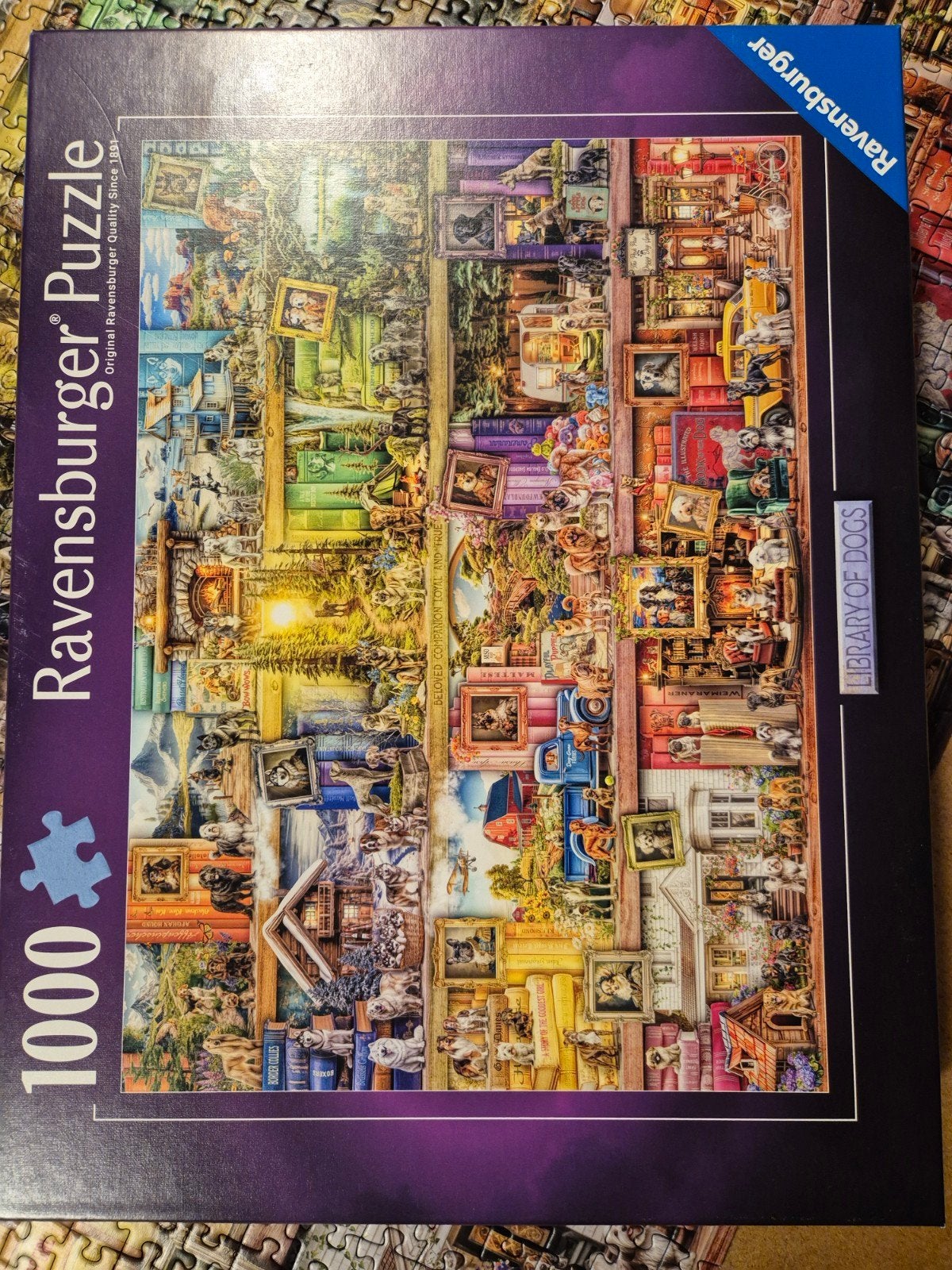Ravensburger Legpuzzel 1000 stukjes - Library of Dogs, Ophalen of Verzenden, 500 t/m 1500 stukjes, Zo goed als nieuw, Legpuzzel