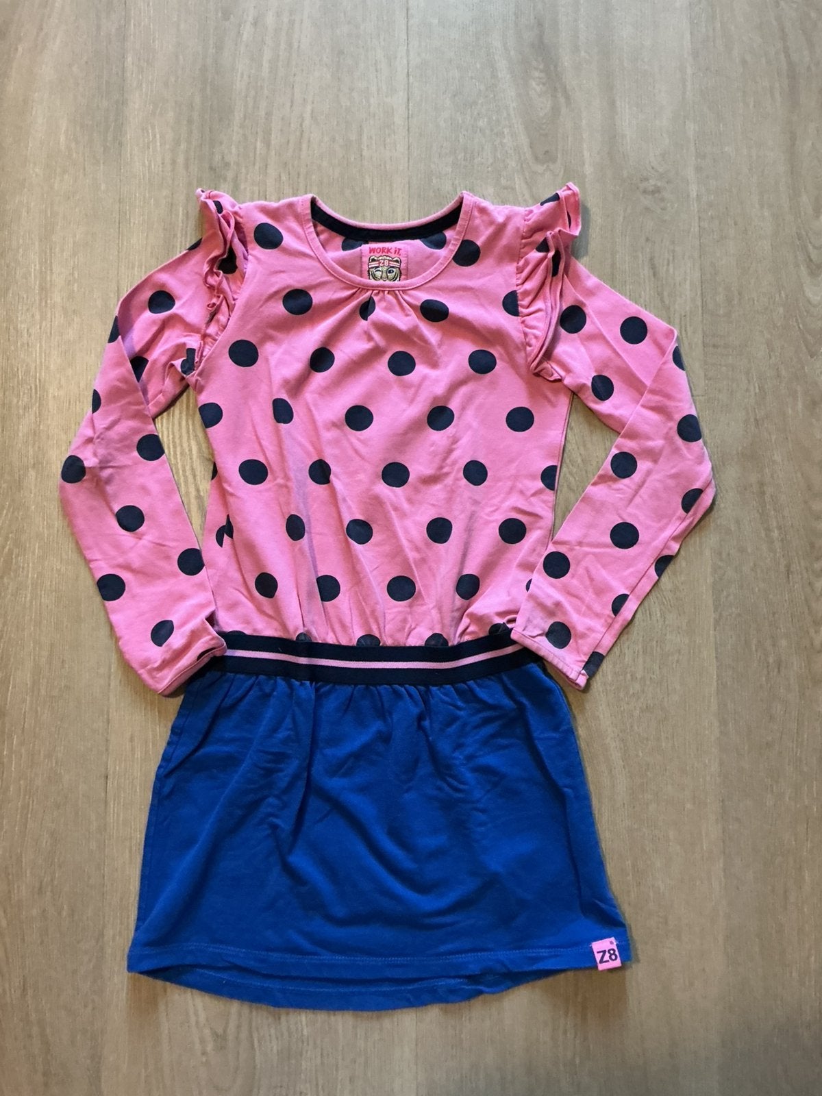 Z8 jurk met bollen roze blauw maat 128 / 134 style: Denise, Kinderen en Baby's, Kinderkleding | Maat 128, Ophalen of Verzenden