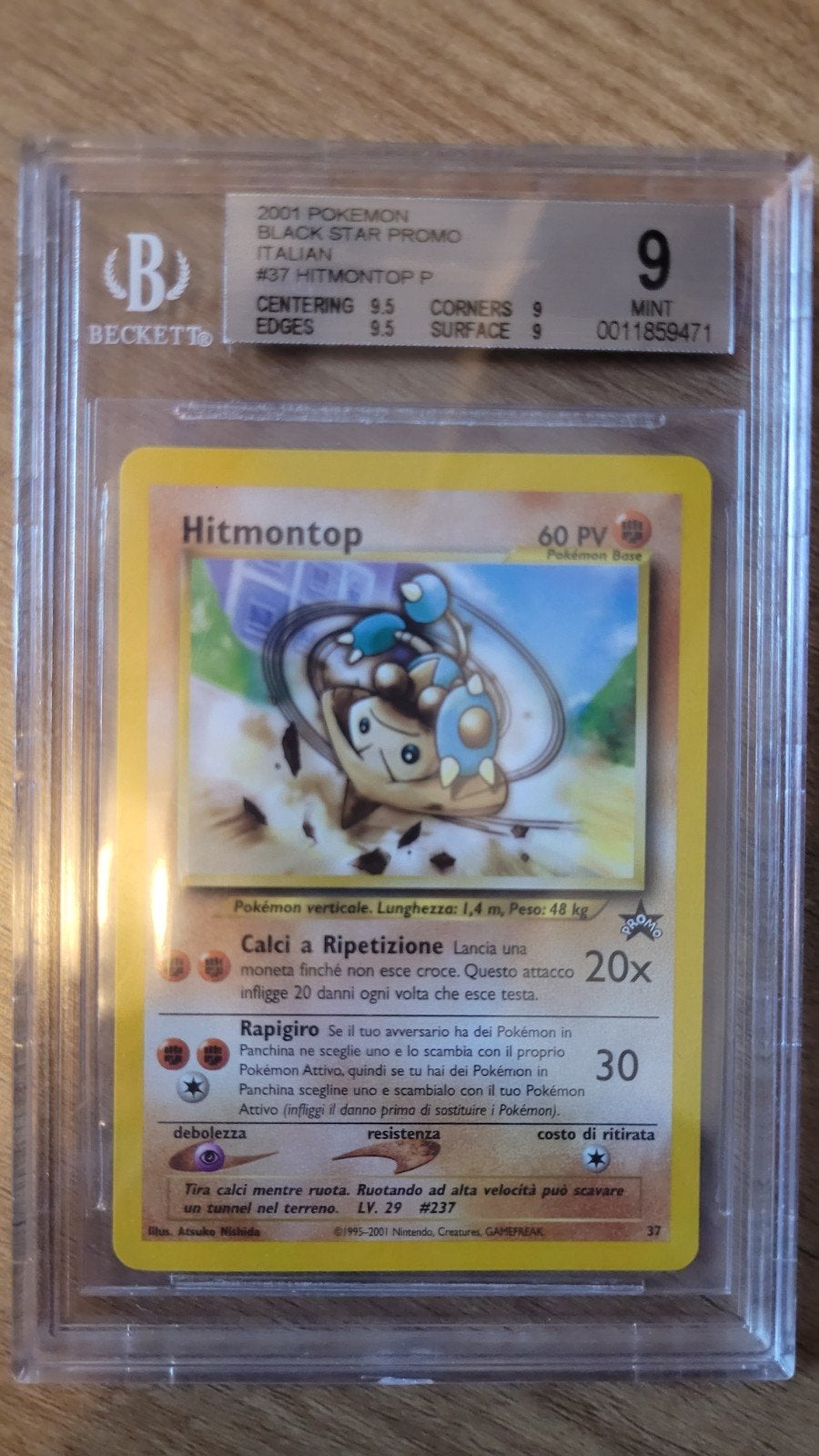 2001 Pokémon Black Star Promo Hitmontop BGS 9 MINT, Ophalen of Verzenden, Zo goed als nieuw, Losse kaart