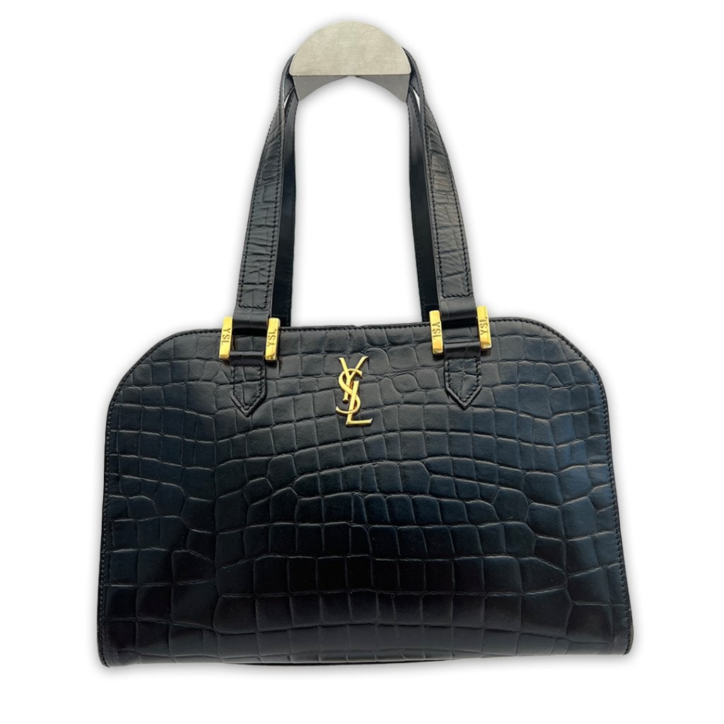 Yves Saint Laurent tas embossed leer zwart, Sieraden, Tassen en Uiterlijk, Verzenden, Gebruikt, Zwart, Handtas