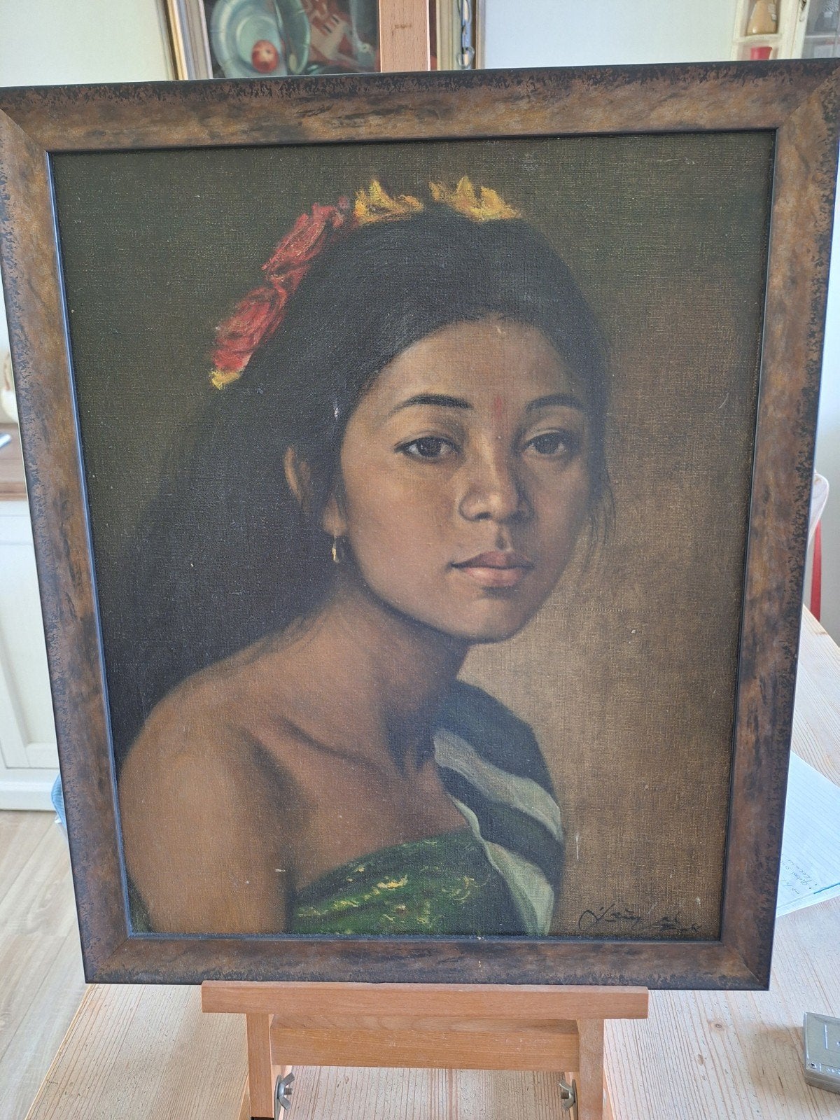 Olieverfschilderij: Portret van een Balinese vrouw, Antiek en Kunst, Kunst | Schilderijen | Klassiek, Doek, Portret of Personen