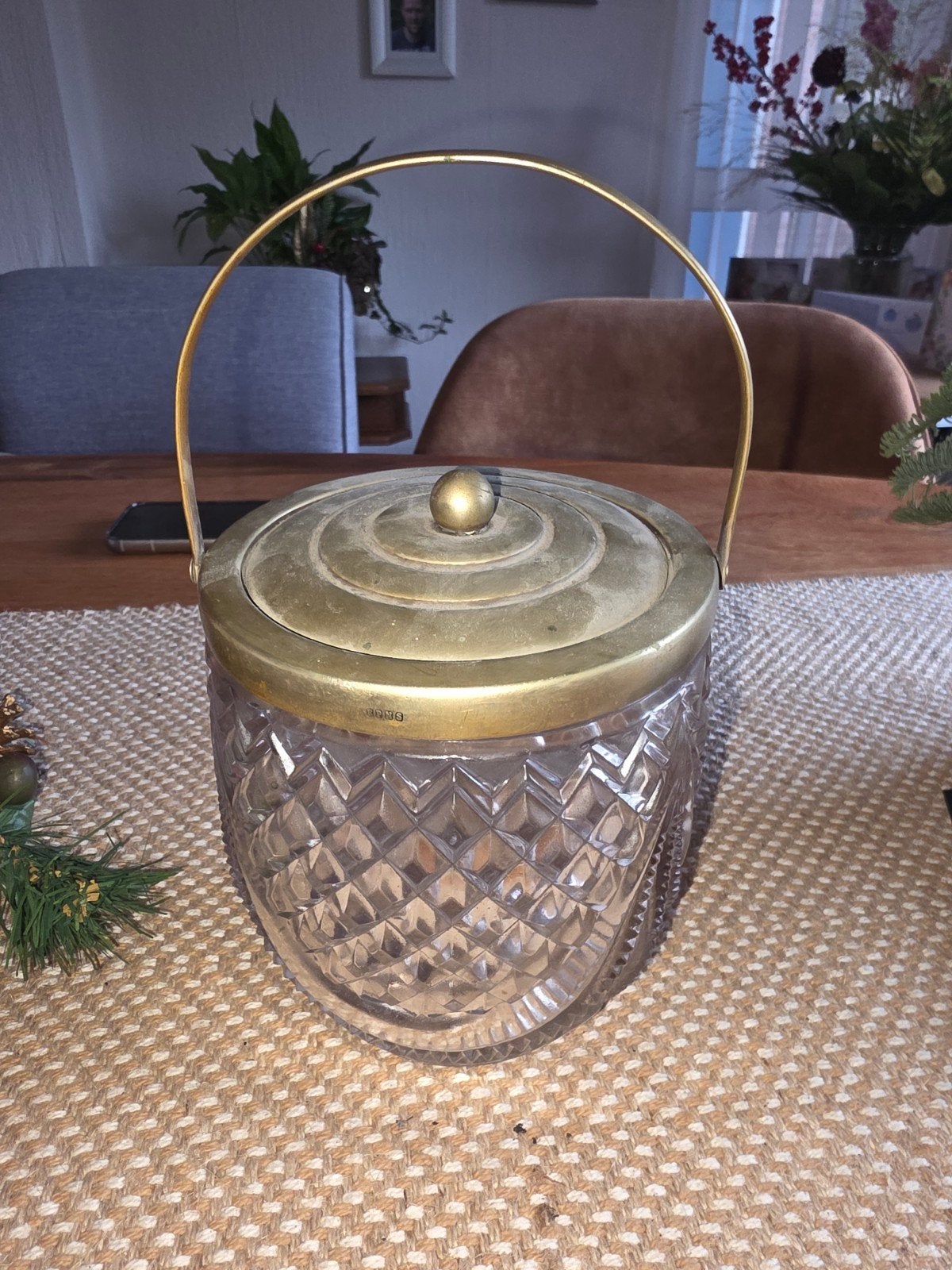 Vintage Kristallen IJsemmer met Messing Deksel en Handvat, Ophalen of Verzenden