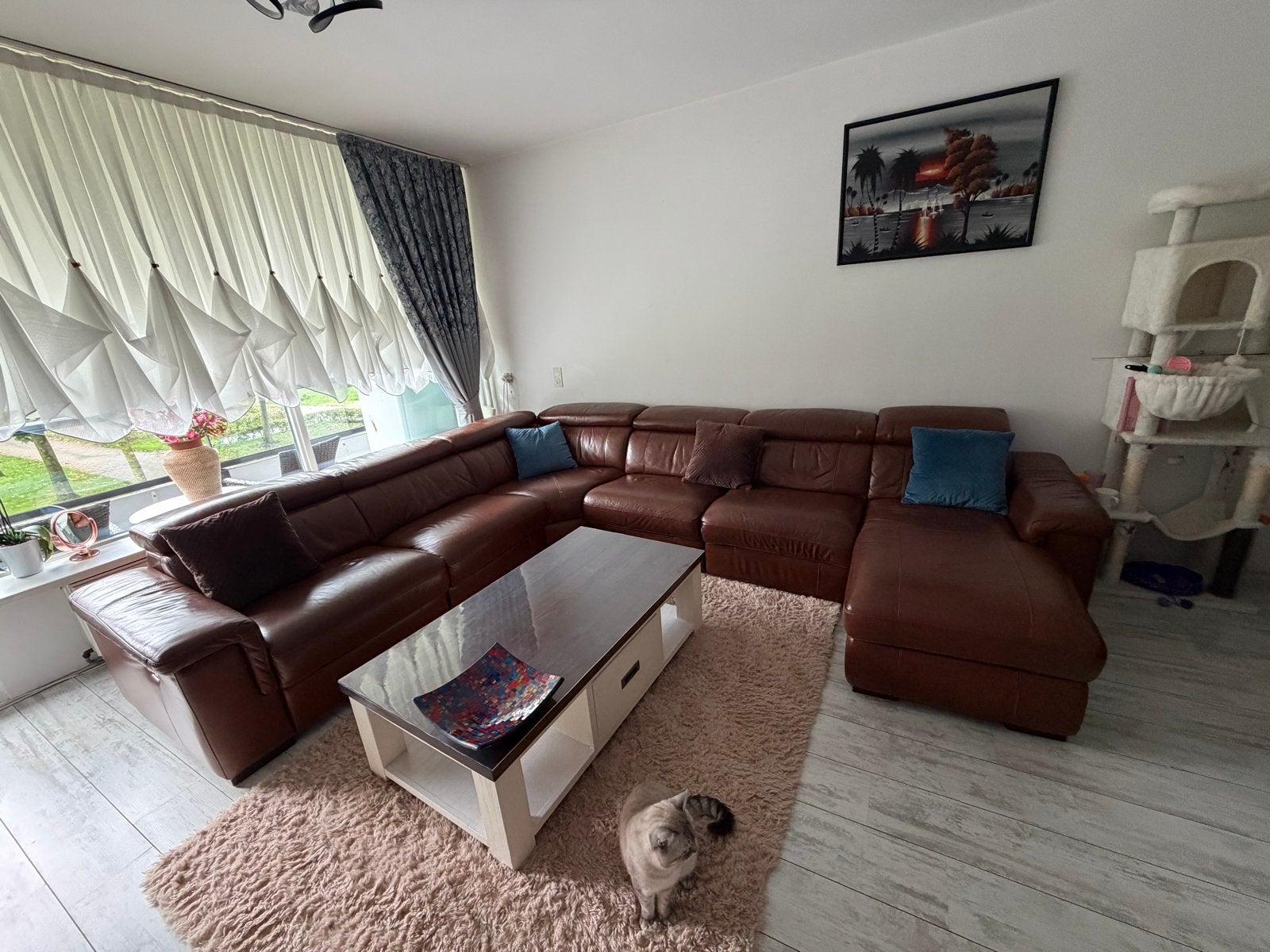Leren hoekbank met chaise longue MOET WEG, Ophalen, Gebruikt, Leer