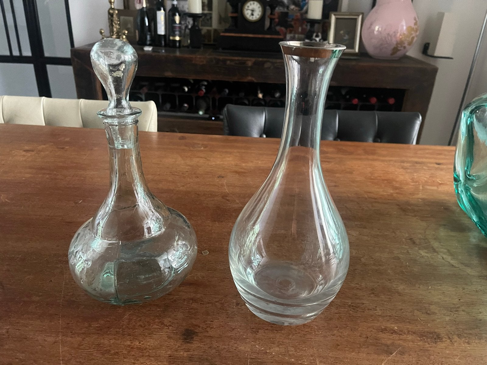 2 Karaffen, één met zilveren rand - ook apart te koop, Antiek en Kunst, Ophalen of Verzenden
