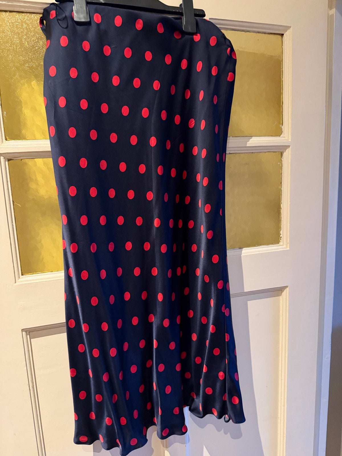 Vanilia Rok Bias Dot Midi - Donkerblauw/Rood, Kleding | Dames, Blauw, Maat 42/44 (L), Ophalen of Verzenden, Zo goed als nieuw