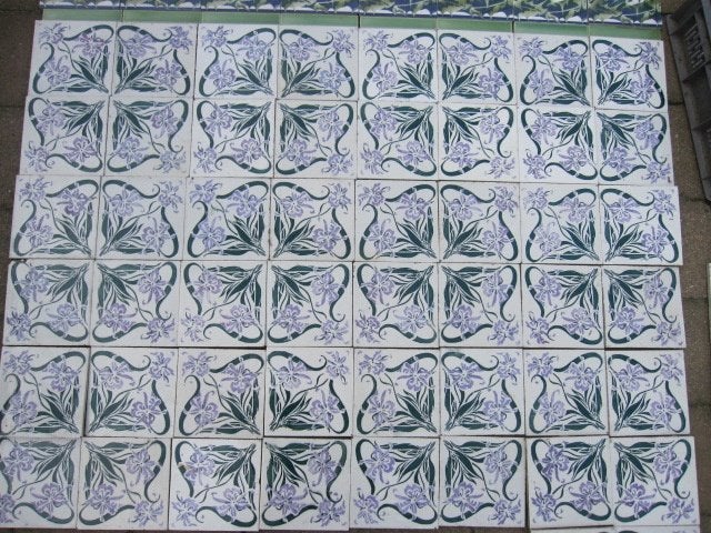 52 Antieke jugendstil wandtegels groene/lila afbeelding, Ophalen