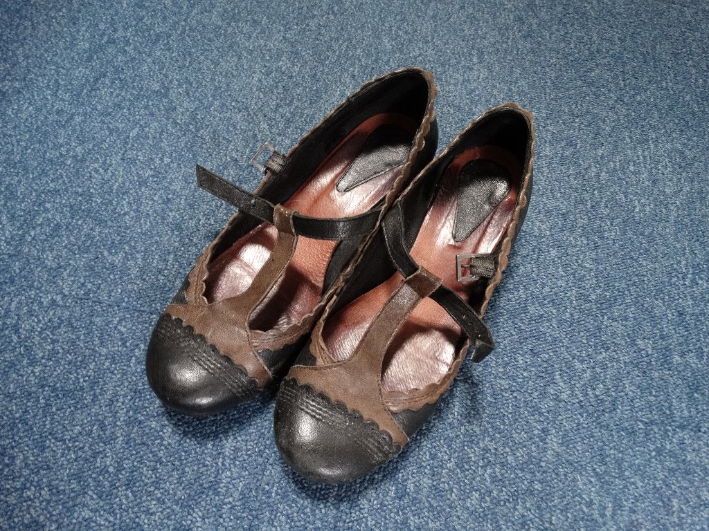 Sacha vintage leren dansschoenen zwart bruin maat 38, Kleding | Dames, Verzenden, Zwart, Sacha, Gedragen