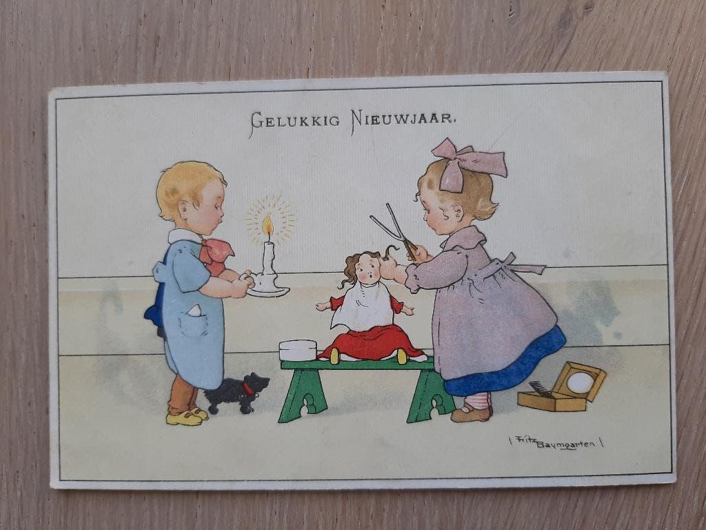 oude Gelukkig Nieuwjaar kaart ill. Fritz Baumgarten, 1925?, Ophalen of Verzenden, 1920 tot 1940, Gelopen, Feest(dag)