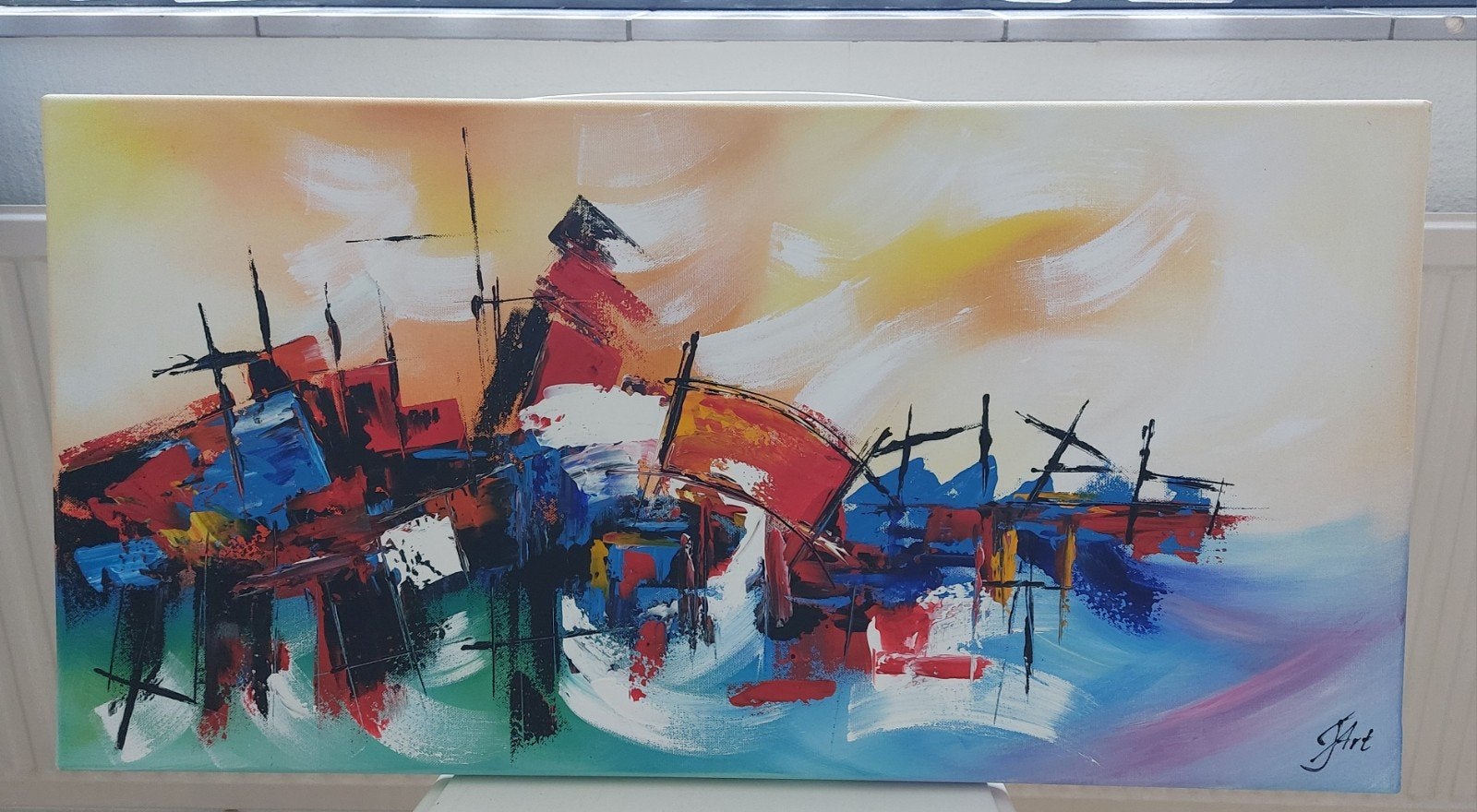 Handgeschilderd schilderij abstract 1-delig, 80x40cm, Ophalen