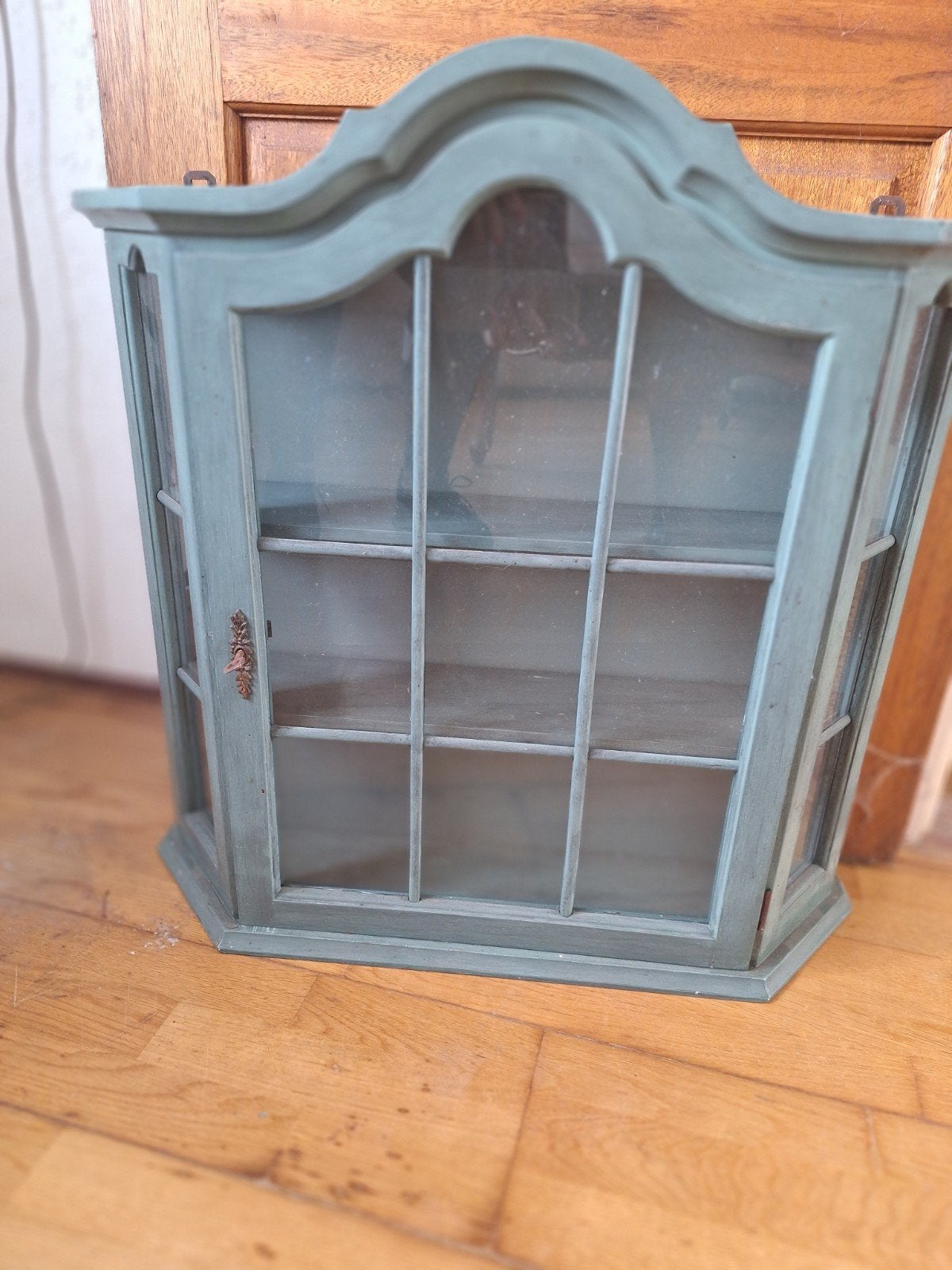 Vintage wandkastje met glazen deur - Blauwgroen, Ophalen