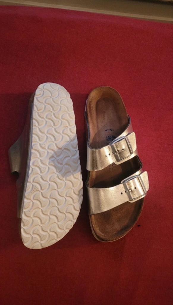 Birkenstock Arizona sandalen, maat 40, metallic zilver, Kleding | Dames, Schoenen, Overige kleuren, Gedragen, Birkenstock, Sandalen of Muiltjes