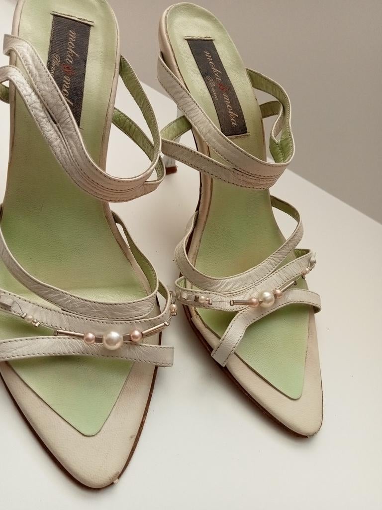 Elegante Moka & Moka Florence Sandalen met Parel details, Kleding | Dames, Schoenen, Verzenden, Wit, Sandalen of Muiltjes, Zo goed als nieuw