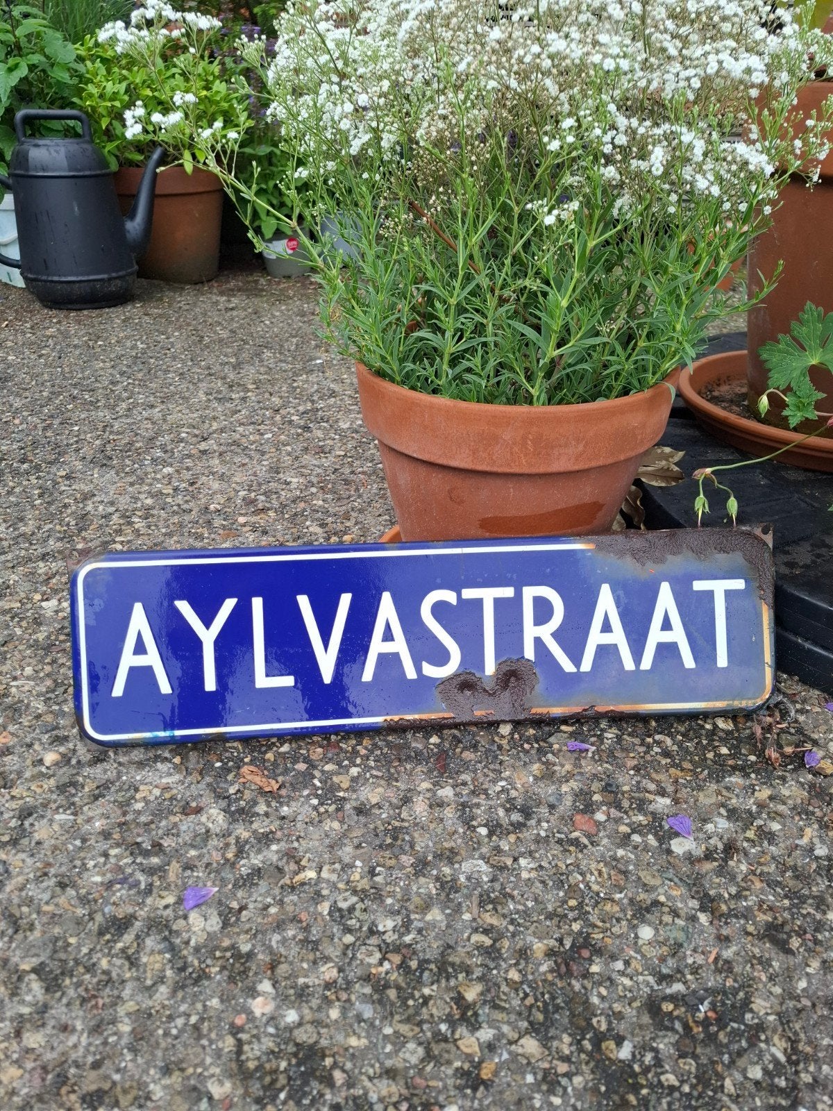 Vintage geëmailleerd straatnaambord 'Aylvastraat', Ophalen of Verzenden