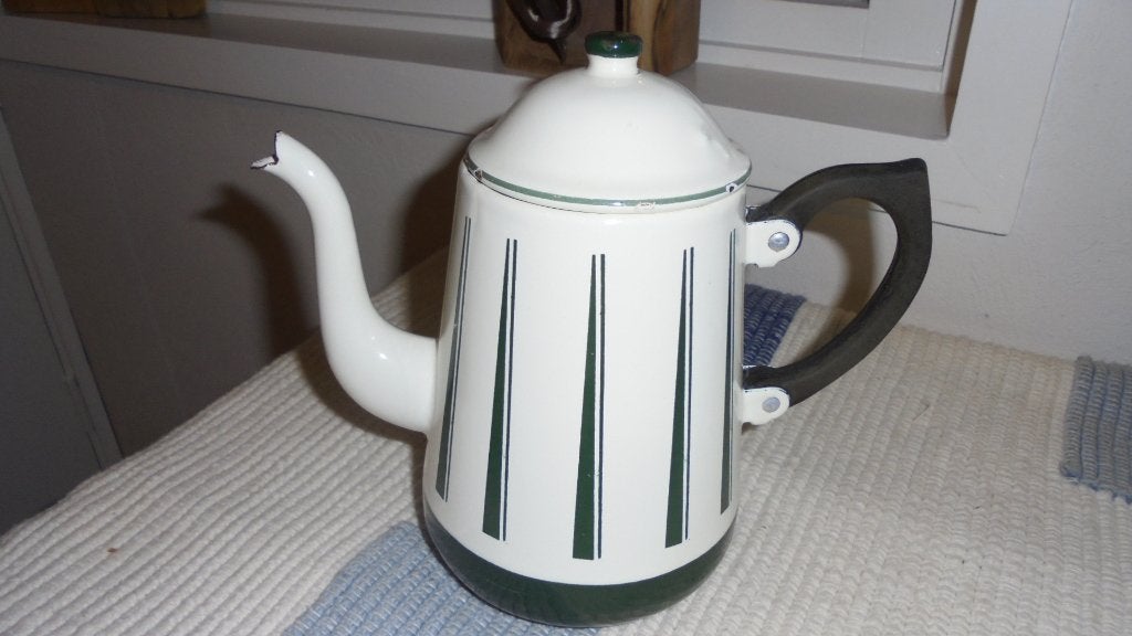 creme/donkergroen emaille koffiekan H20cm, Ophalen