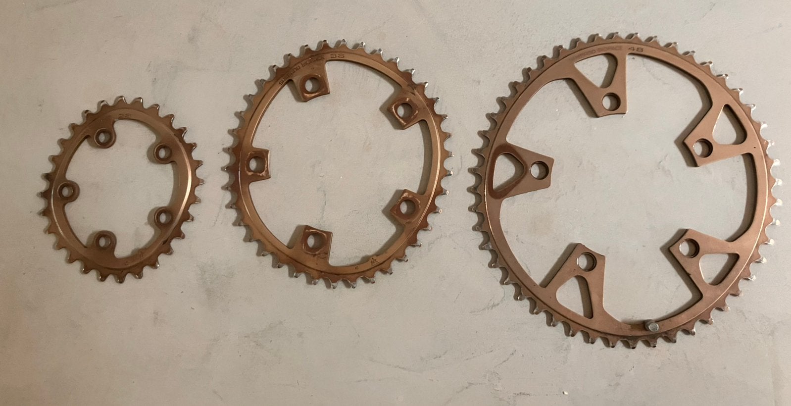 Vintage Shimano Biopace XT MTB kettingbladen triple bcd110, Crankstel of Pedalen, Gebruikt, Ophalen of Verzenden, Aluminium