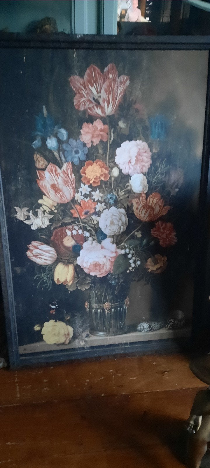 Antiek bloemstilleven schilderij, gesigneerd en gedateerd, Ophalen