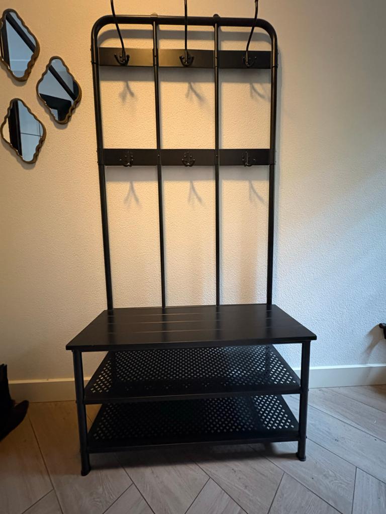 Zwarte kapstok met schoenenrek - 190x90x40 cm, Ophalen, Zo goed als nieuw, Metaal, Staande kapstok