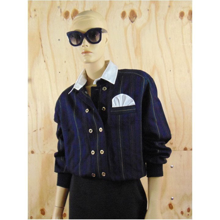 Vintage donkerblauwe blouse double breasted maat 38, Maat 38/40 (M), Zo goed als nieuw, Vintage, Verzenden