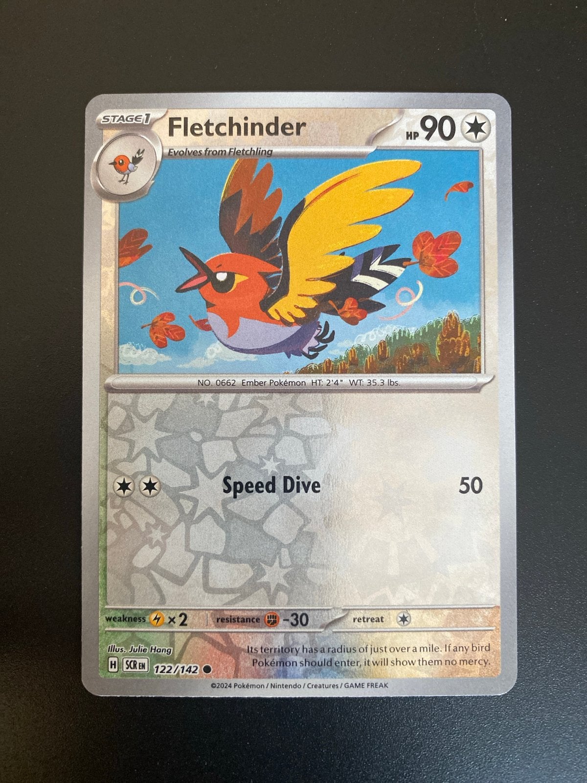 Fletchinder 122/142 Reverse Holo Pokémon Stellar Crown, Ophalen of Verzenden, Zo goed als nieuw, Losse kaart, Foil