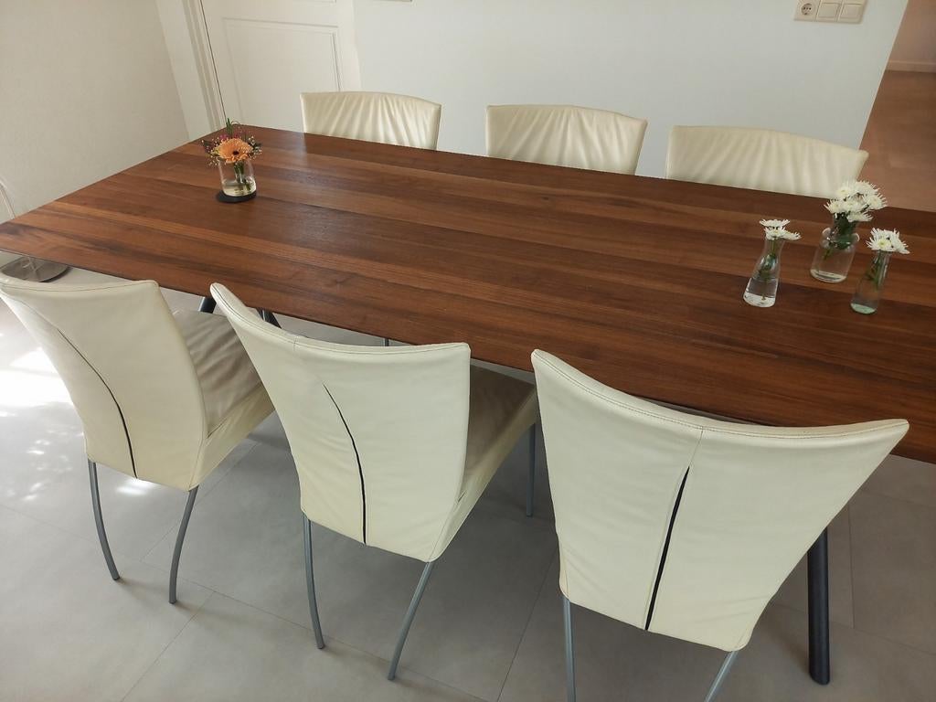 6 Montis Spica stoelen - Crème leer - Zeer goede staat, Huis en Inrichting, Stoelen, Ophalen, Overige kleuren, Leer, Zo goed als nieuw