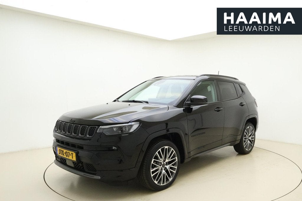 Jeep Compass 1.5T e-Hybrid Summit | Leder | 1450KG Trekgewic, Auto's, Jeep, Gebruikt, 4 cilinders, Zwart, Bedrijf