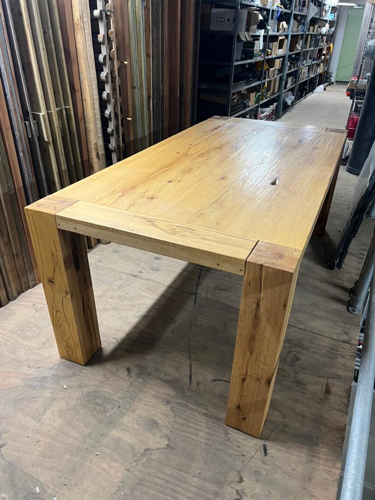Massief eiken eettafel 1mx2m ,6cm dik blad, Ophalen, Gebruikt, Eikenhout, 50 tot 100 cm