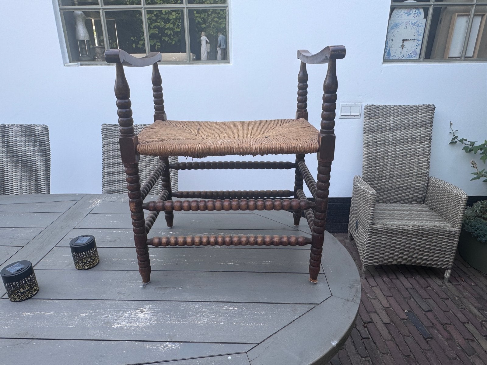Antieke houten Robbin stoel met biezen zitting, Ophalen