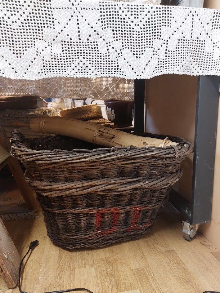 Antieke grote gevlochten plukmand / oogstmand, Ophalen of Verzenden