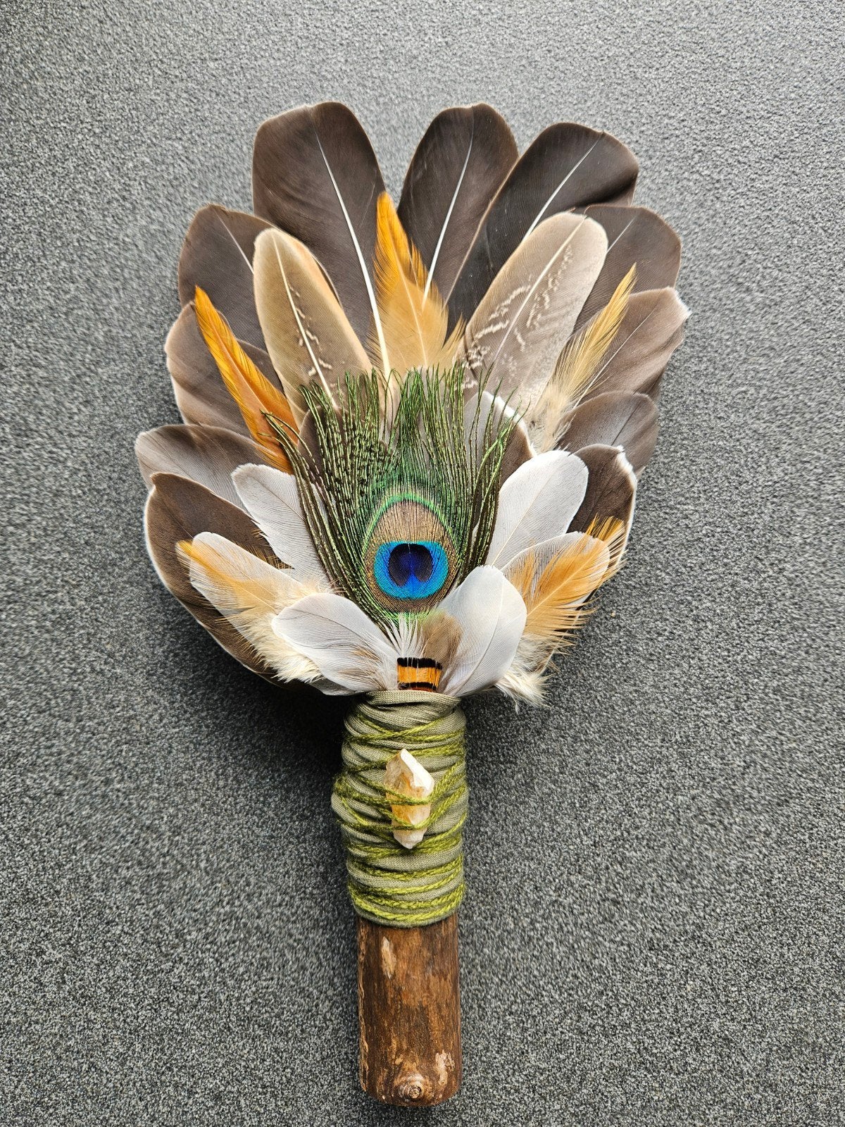 smudge feathers citrien veren waaier reiki stick sjamanisme, Ophalen of Verzenden