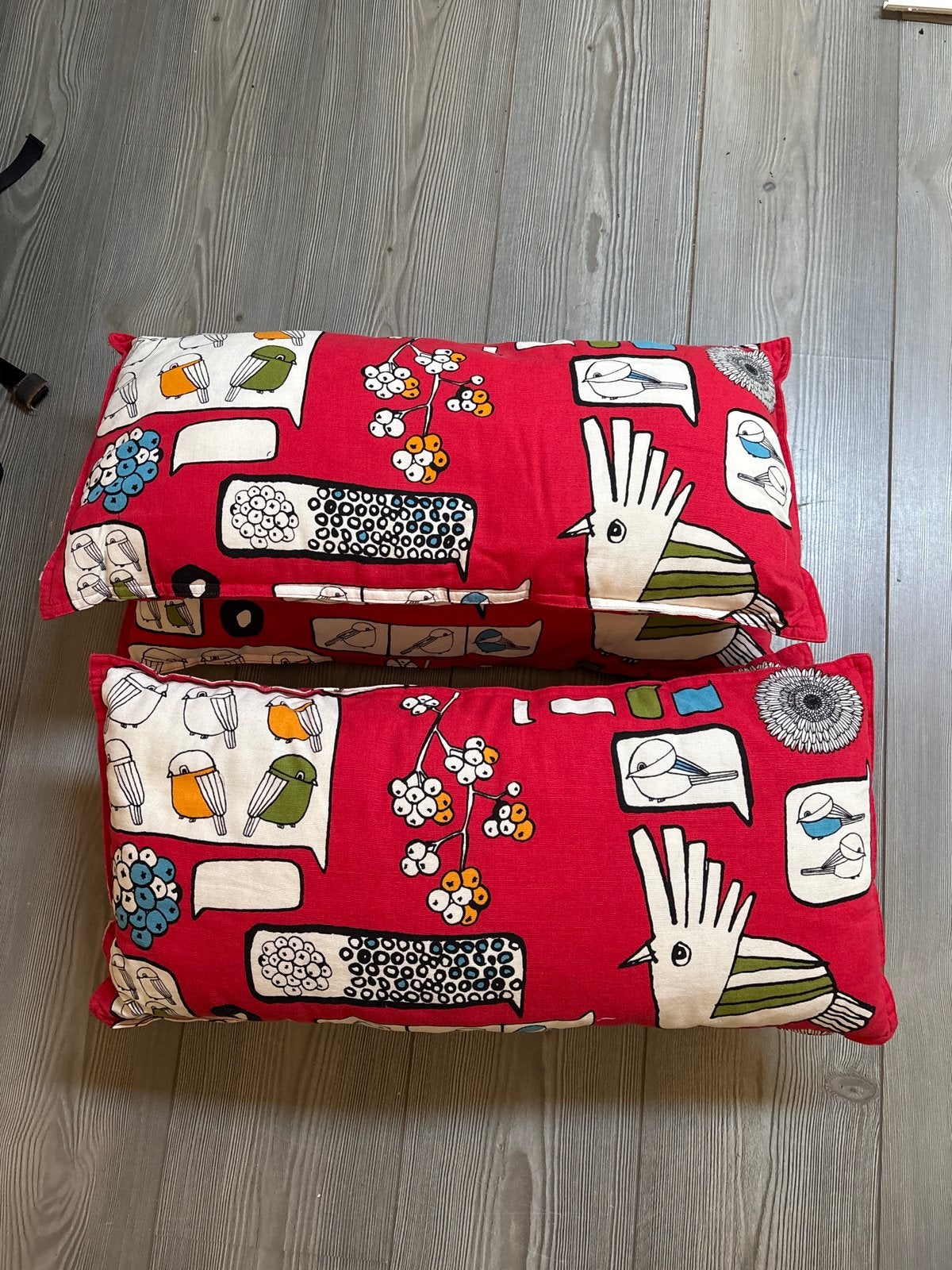 Set van 4 rode kussens met vogelprint ikea, Ophalen, Gebruikt, Rood, Rechthoekig